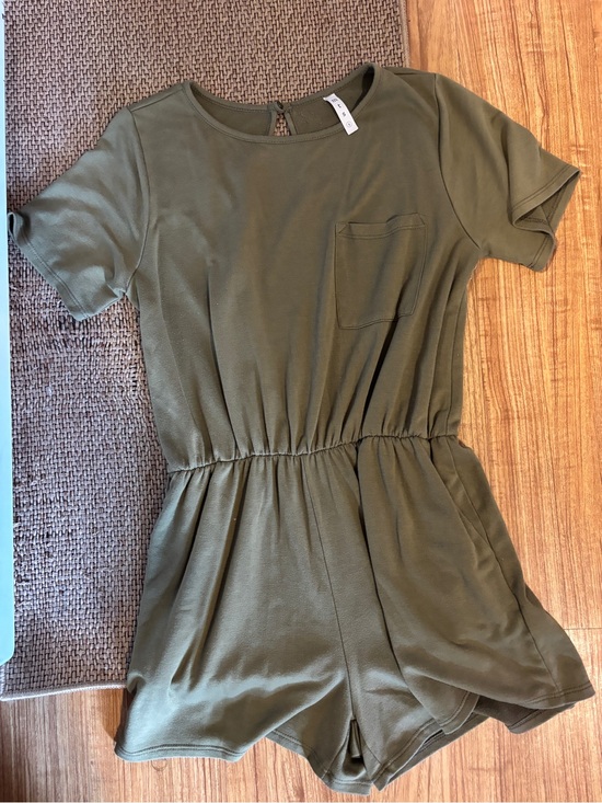 mts Pants - mts Olive Green Short Sleeve Waist-Elastic Romper